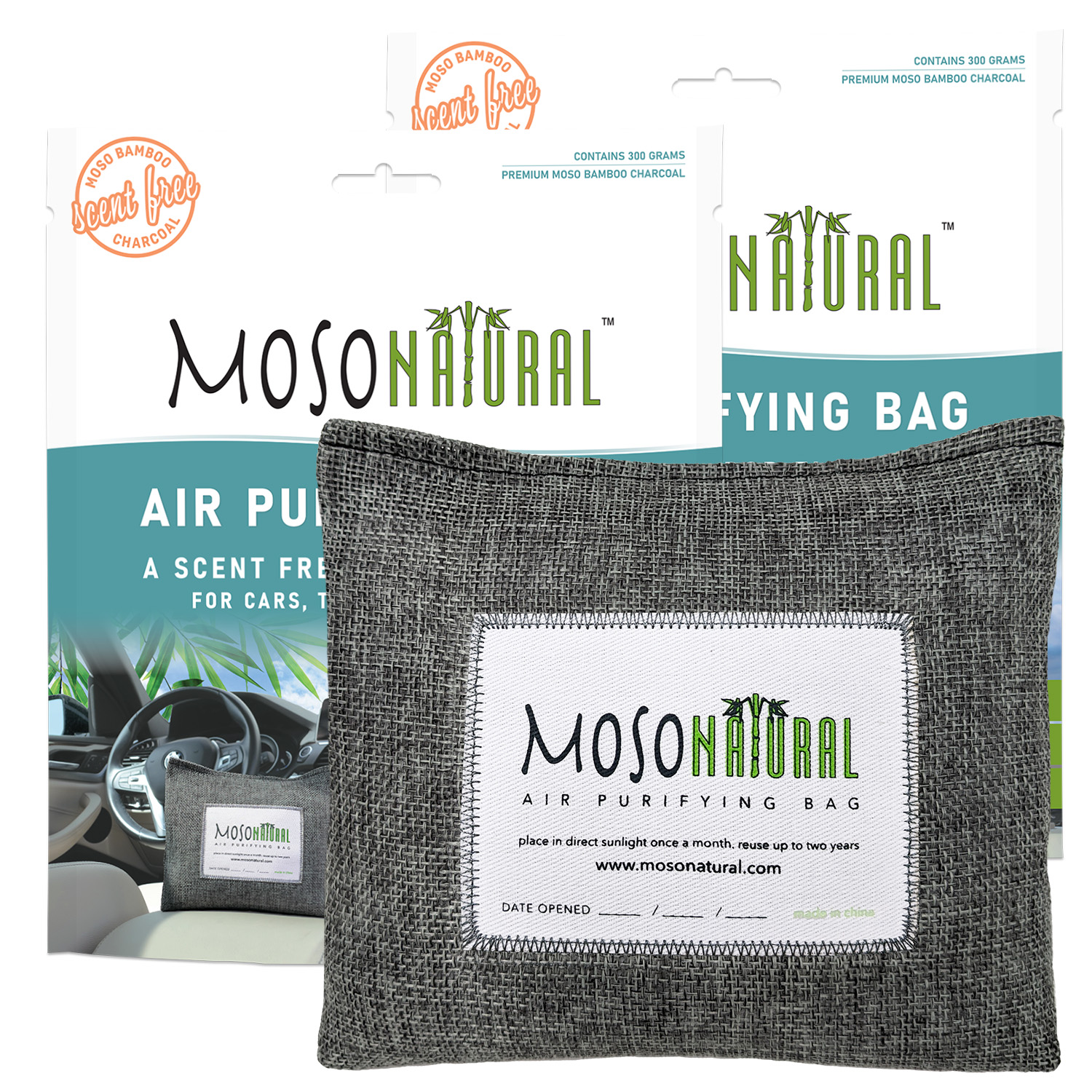 Moso Natural Air Purifying Bag. (2 Pack) A Scent Free Odor Eliminator