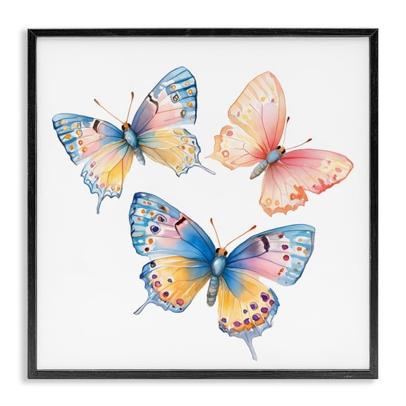 Stupell Industries Bohemian Whimsical Butterfly Trio Black Framed Giclee Art, 12 x 12, by Creative Studio