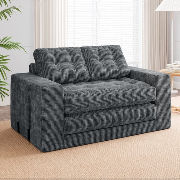 Centilab Folding Sofa Bed, Convertible Sleeper Couch, 3 in 1 Loveseat Sofa with Pillows, Pull Out Floor Couch for Living Room Bedroom Lounge, Gray