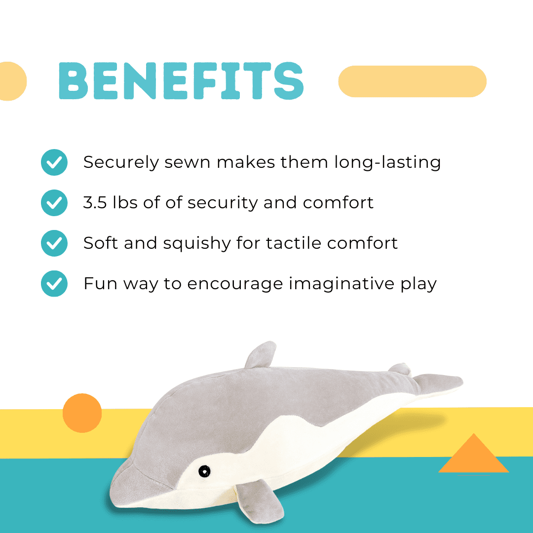 AYOKA TOYS Weighted Stuffed Animals 3.5 lbs, 20" Dolphin Cute Soft and Huggable Plush Stuffed Animals, Kawaii Weighted Stuffed Animal Sensory Toy Plushies for Girls, Boys, and Adults (Gray)