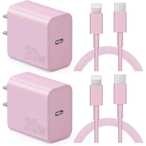 JOZASHON 20W iPhone Charger with 6ft USB-C to Lightning Cable, 2-Pack, Fast Charging Compatible with iPad, iPod, Pink