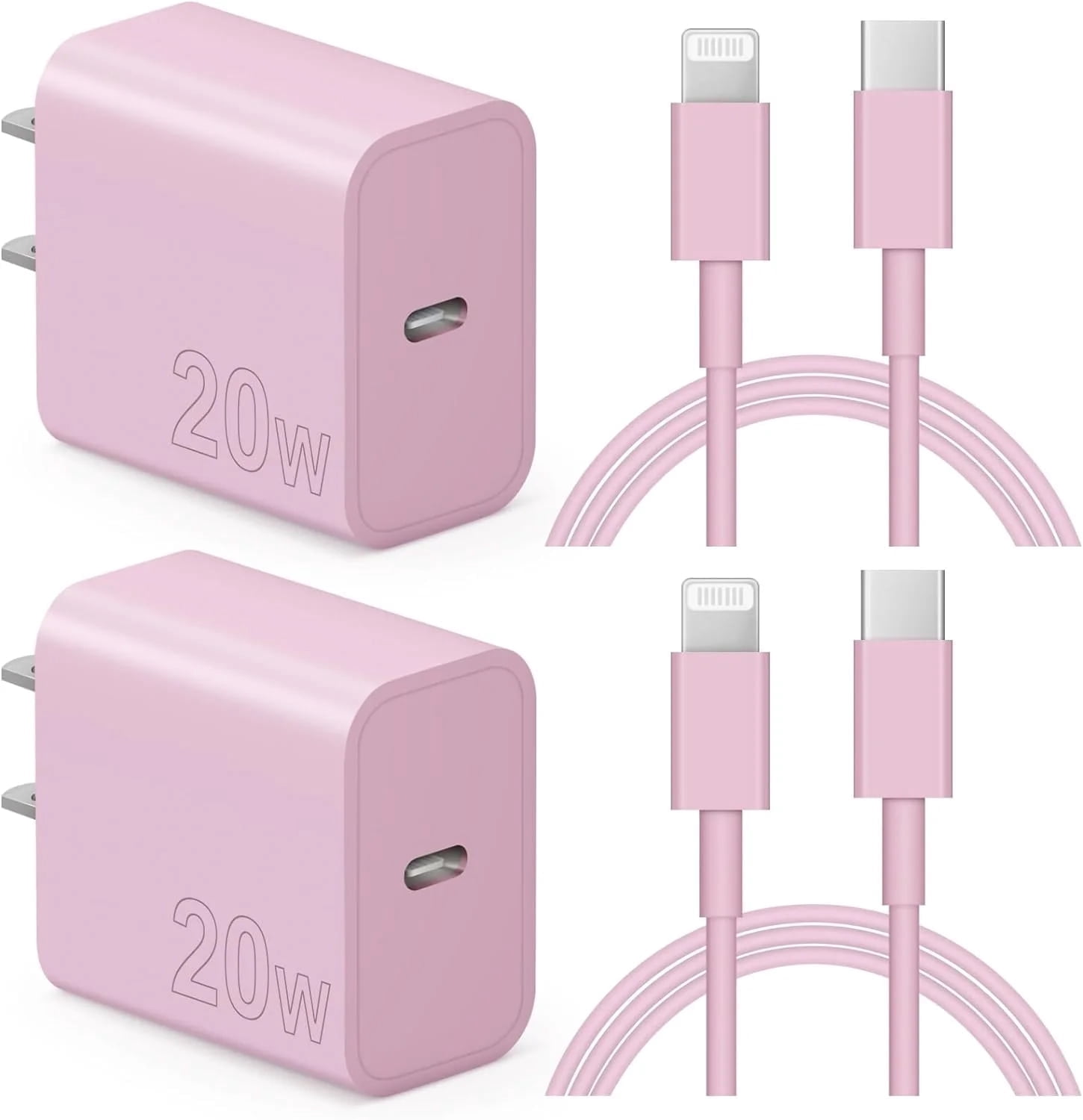JOZASHON 20W iPhone Charger with 6ft USB-C to Lightning Cable, 2-Pack, Fast Charging Compatible with iPad, iPod, Pink