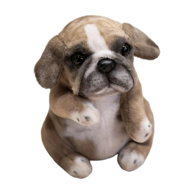 Adorno de sofá de perro de 7,87 pulgadas con dibujos animados que se abrazan y acurrucan. Decoración de simulación de perro. Caqui