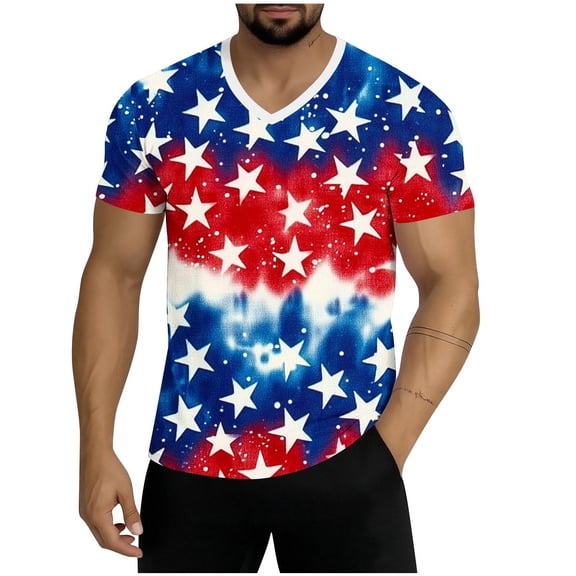 Guluxicc 4th of July T Shirts for Men Casual V Neck T Shirts