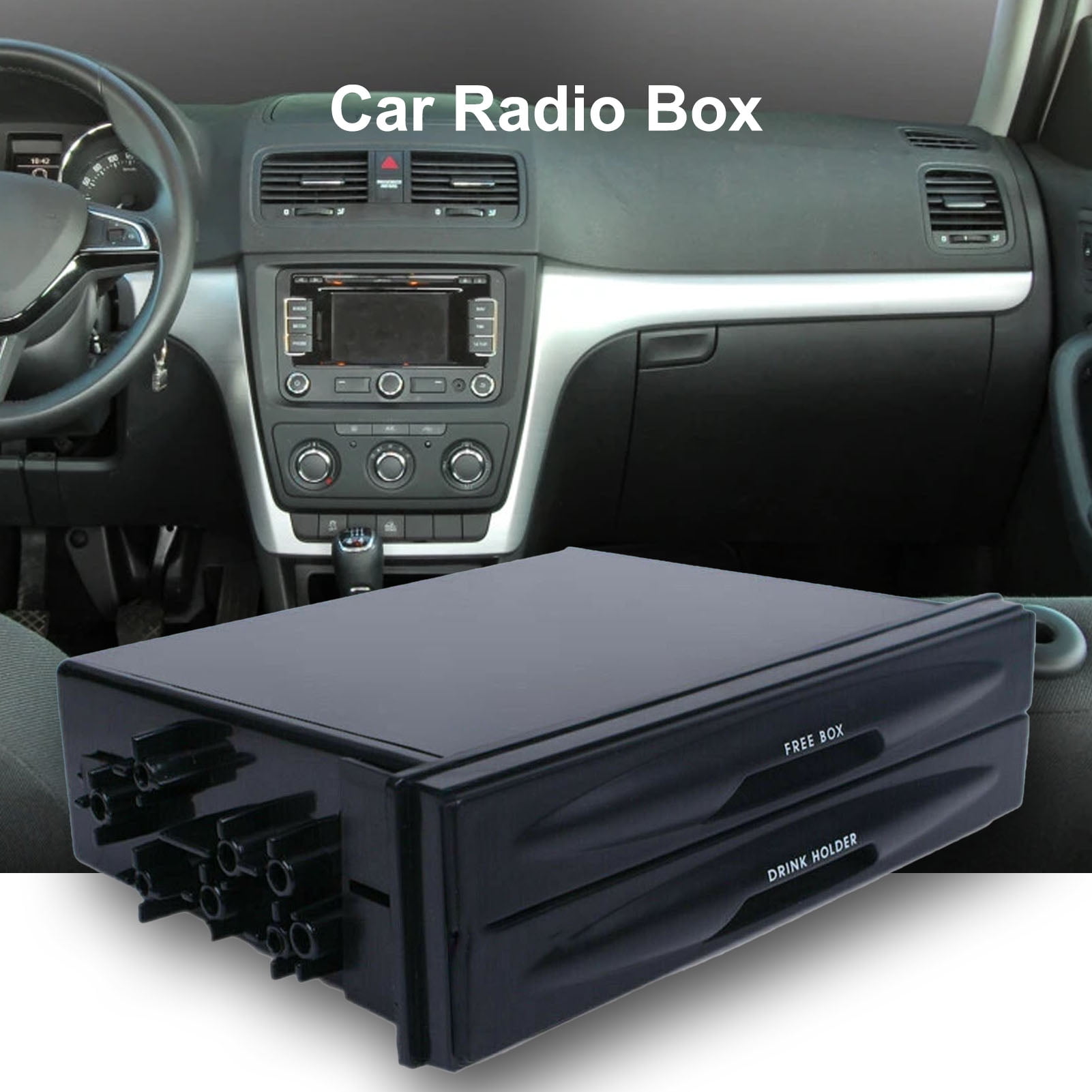 Universal Auto Double Din Radio Pocket Kit w/Drink-Cup Holder Storage Box Set