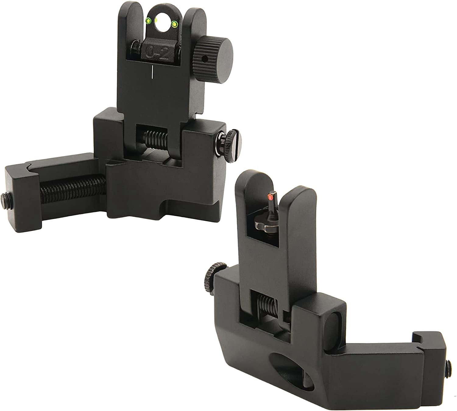 ABCISI 45 Degree Offset Flip Up Iron Sights, Rapid Transition Backup Fiber Optics Iron Sights Low Profile Front and Rear Sights with Red and Green Dots Compatible with Picatinny Weaver Rails