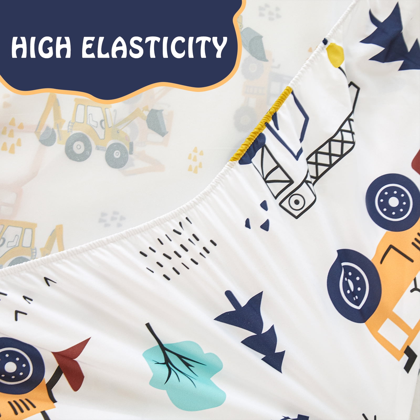 ZRNBAST Construction Comforter Set for Boys Zipper Bedding Sets Twin Size Lightweight Microfiber Cartoon Car Comforter for Kids All in one Zipper Bed Set(White,Twin)