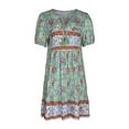 thumbnail image 5 of Seyurigaoka Womens Boho Print Midi Dress Summer Bohemian V Neck Short Sleeve Skirts Floral Beach Dress Flowy Swing Casual Sundress, 5 of 9