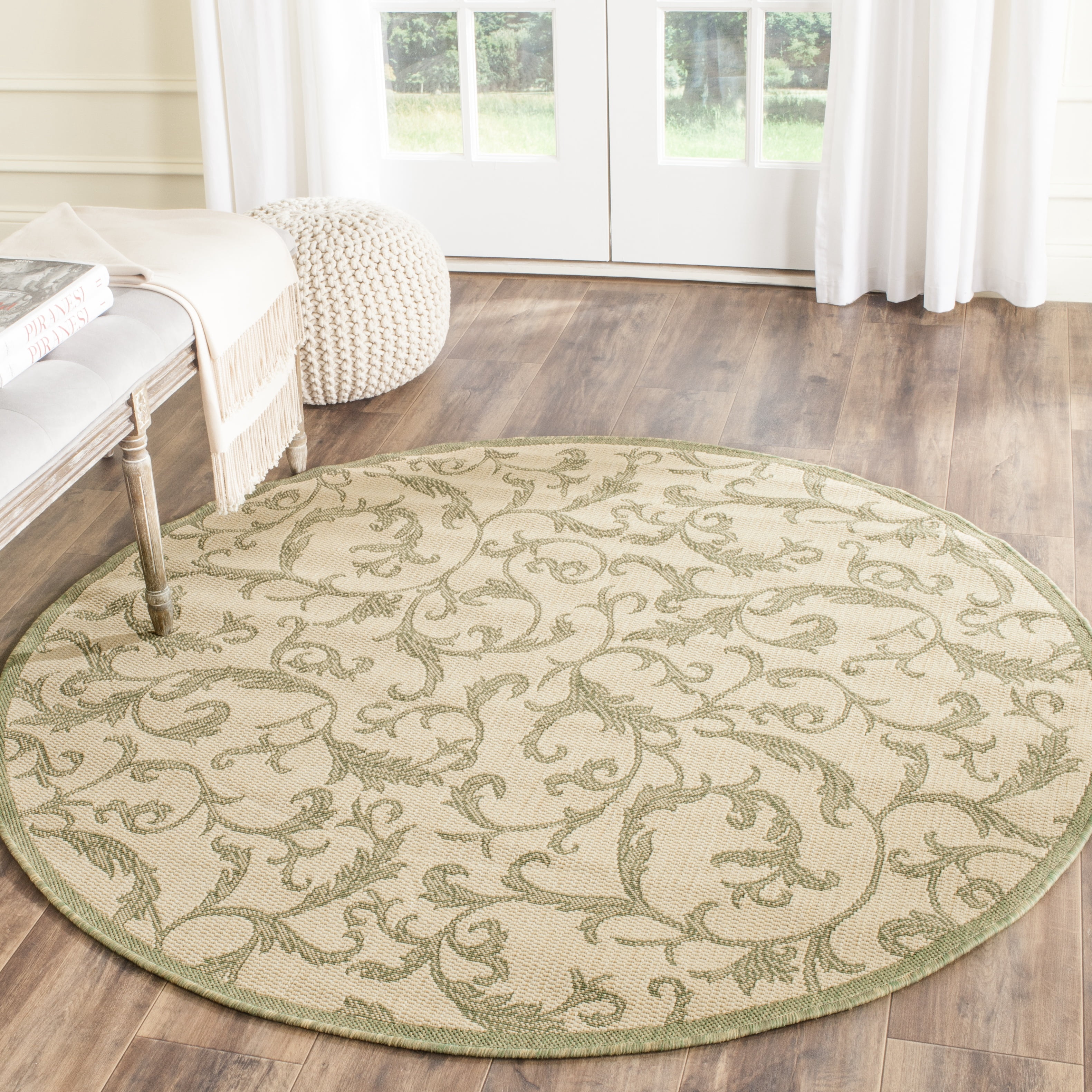 Safavieh Courtyard Kevin Floral Indoor/Outdoor Area Rug, Natural/Olive, 7'10" x 7'10" Round