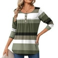 thumbnail image 5 of XuJwPNcy Womens Long Sleeve Striped Henley Tops Casual Loose Fit Color Block Blouse Spring Fall Tunic Shirts(Army Green,Large), 5 of 7