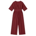 thumbnail image 4 of XFeng Linen Blend Wide Leg Jumpsuit for Women, V Neck High Waist One Piece Outfit for Casual Summer Wear, 4 of 4