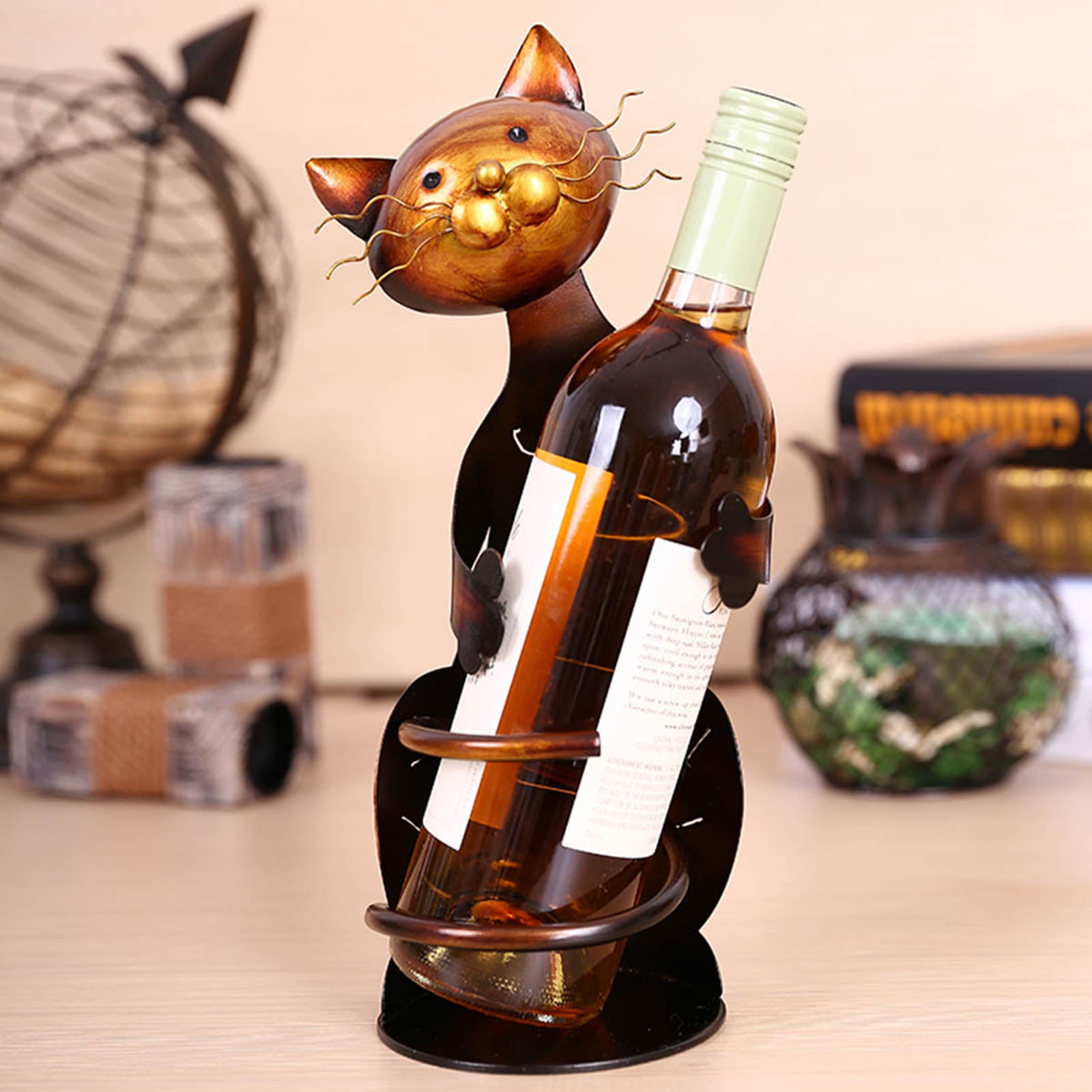 Globe Imports Drinking Orange Tabby Cat Wine Bottle Holder, Decorative Wine Bottle Holder for Cabinet, Cat Mom Wine-bar Accessories, Cat Statues Resin