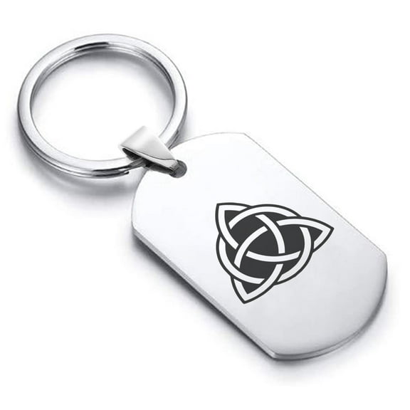 Stainless Steel Celtic Triquetra Trinity Knot Dog Tag Keychain Circle Ring