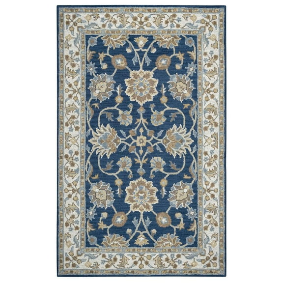 Alora Decor Crypt 9' x 12' Border Blue/Ivory Hand-Tufted Area Rug