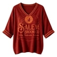 thumbnail image 5 of Womens Sweatshirt Distressed Washed V Neck Broom Witch Print 3/4 Sleeve Pullover Relaxed Fit Casual Fall Festival Halloween Top Red XL, 5 of 5