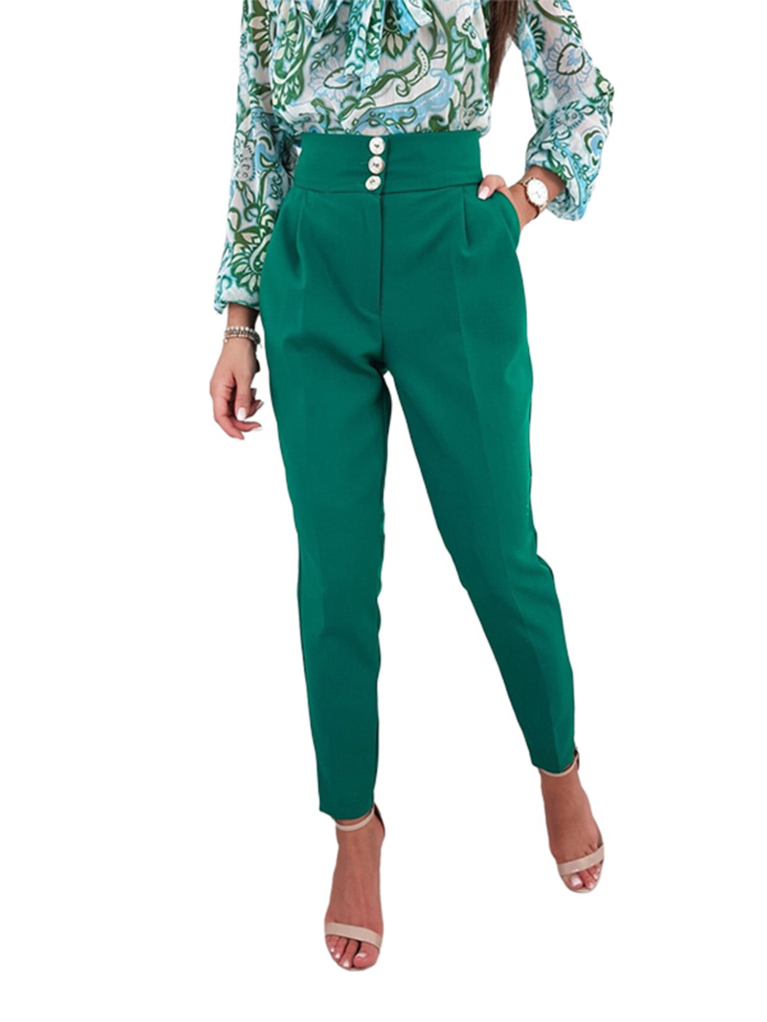 UKAP Womens Casual Work Cropped Pant with Pocket High Waist Button Front  Slacks Business Dress Pants Trouser - Walmart.com