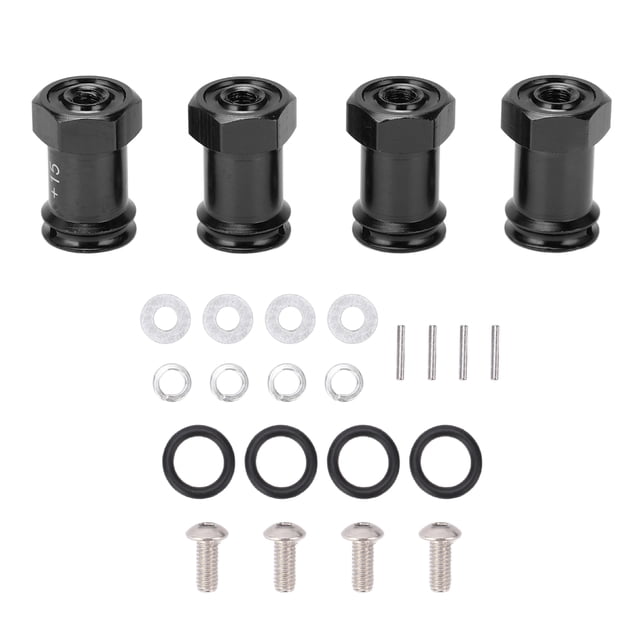 4 piezas de 12 mm de aluminio RC con buje hexagonal y extensión de desplazamiento de 15 mm, adaptador de accionamiento hexagonal para TRAXXAS MINI E REVO 1/16 RC Car, color negro