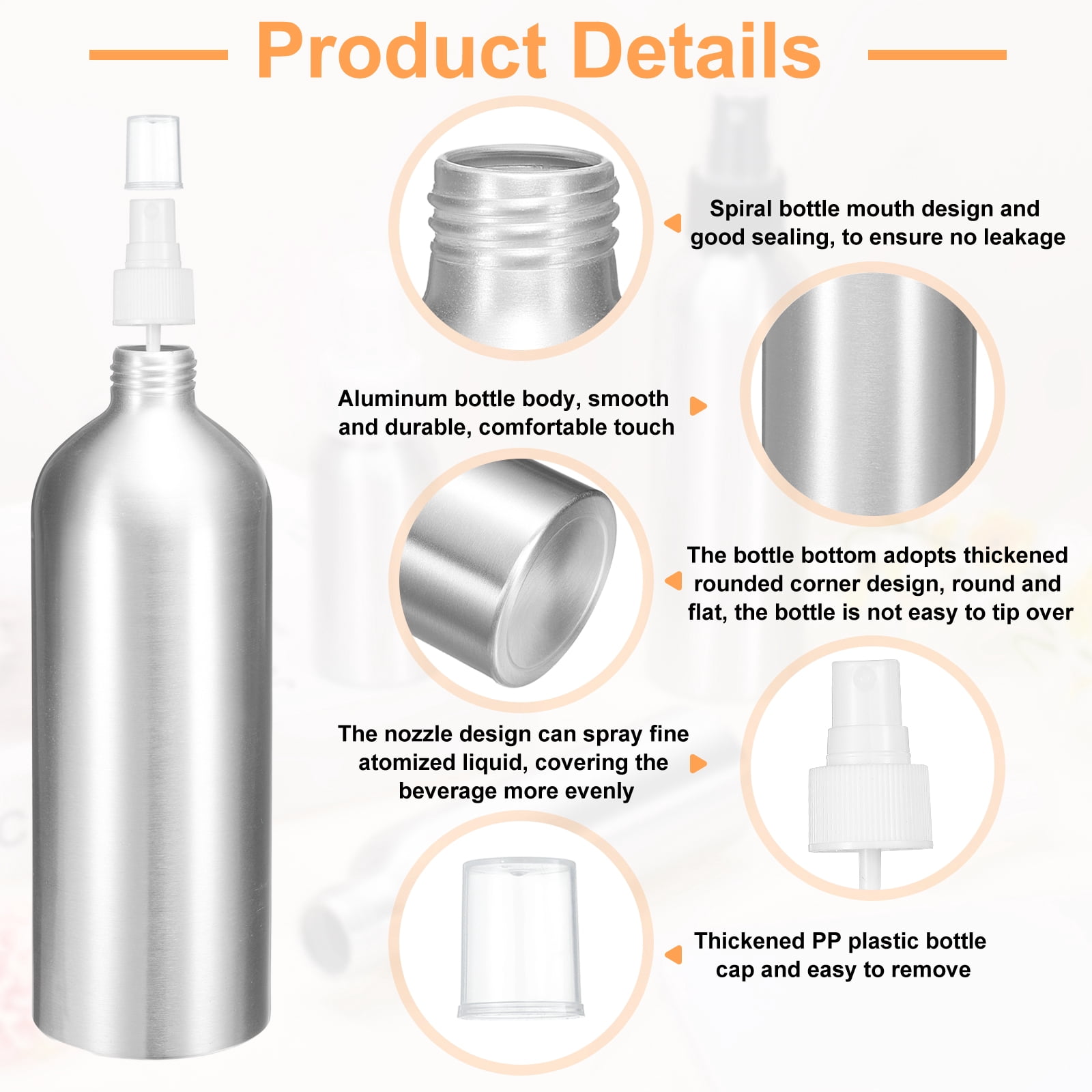 Uxcell 3pcs Aluminum Fine Mist Spray Bottles 500ml/16oz Metal Small Liquid Alcohol Refillable Travel Container with White Plastic Nozzle Cap for Perfume Skincare Cosmetic Storage Bottle