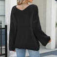 thumbnail image 7 of XPMWRP Women's Sequin Mesh Appliques V Neck Long Sleeve Sweaters Fall Trendy V Neck Knit Drop Shoulder Pullover Sweater Jumper Tops Black M, 7 of 7