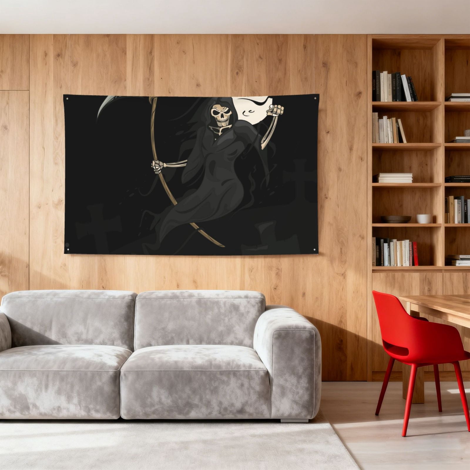 Grim Reaper Skull Moon Four Hole Decorated Banner Flag for Garden Yard Home Decoration Indoor Outdoor 4x6 Ft