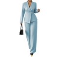 thumbnail image 3 of Women'S Elegant 2-Piece Outfit, Long Sleeve Blazer & Straight-Leg Pants Set Blue S, 3 of 8