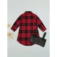 thumbnail image 5 of Kiapeise Little Girls Long Sleeve Red Plaid Flannel Shirt Dress PU Leather Camisole Casual Daily Outfit, 5 of 9