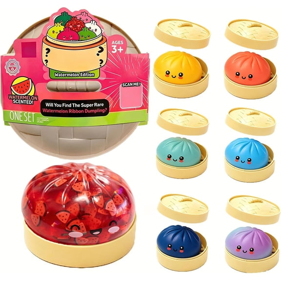Dumpling Mystery Squishy Toys, Glitter Watermelon Edition Dumpling, Stress Relief Sensory Squeeze for Holiday Gifts Party Favors
