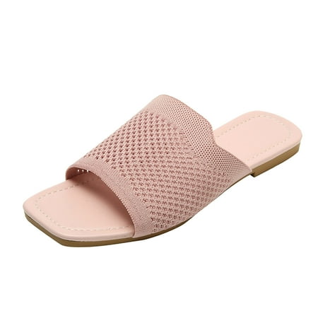 

QYZEU Mop Slippers for Women Plaid Slippers for Women Bear Fashion Spring Summer Women Slippers Flat Bottom Lightweight Open Toe Mesh Breathable And Comfortable Solid Color