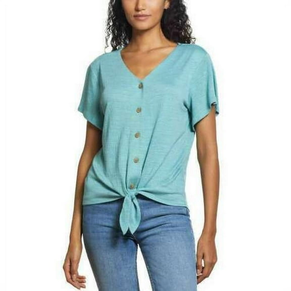 Weatherproof Vintage Woman's Tie Front Blouse, Adriatic Heather XS