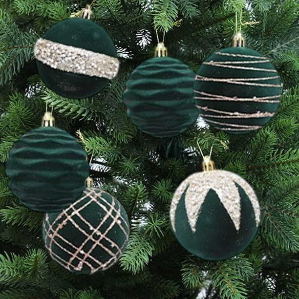Adornos Navideños Flocados Pintados para Árbol de Navidad, 6 Piezas de Bolas de 8 Cm