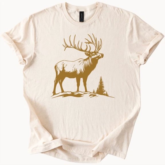 Elk Graphic Antler Nature Lover Outdoorsy T-Shirt WHITE Unisex S-5XL Hot Trending Shirt, Vintage Birthday Gift