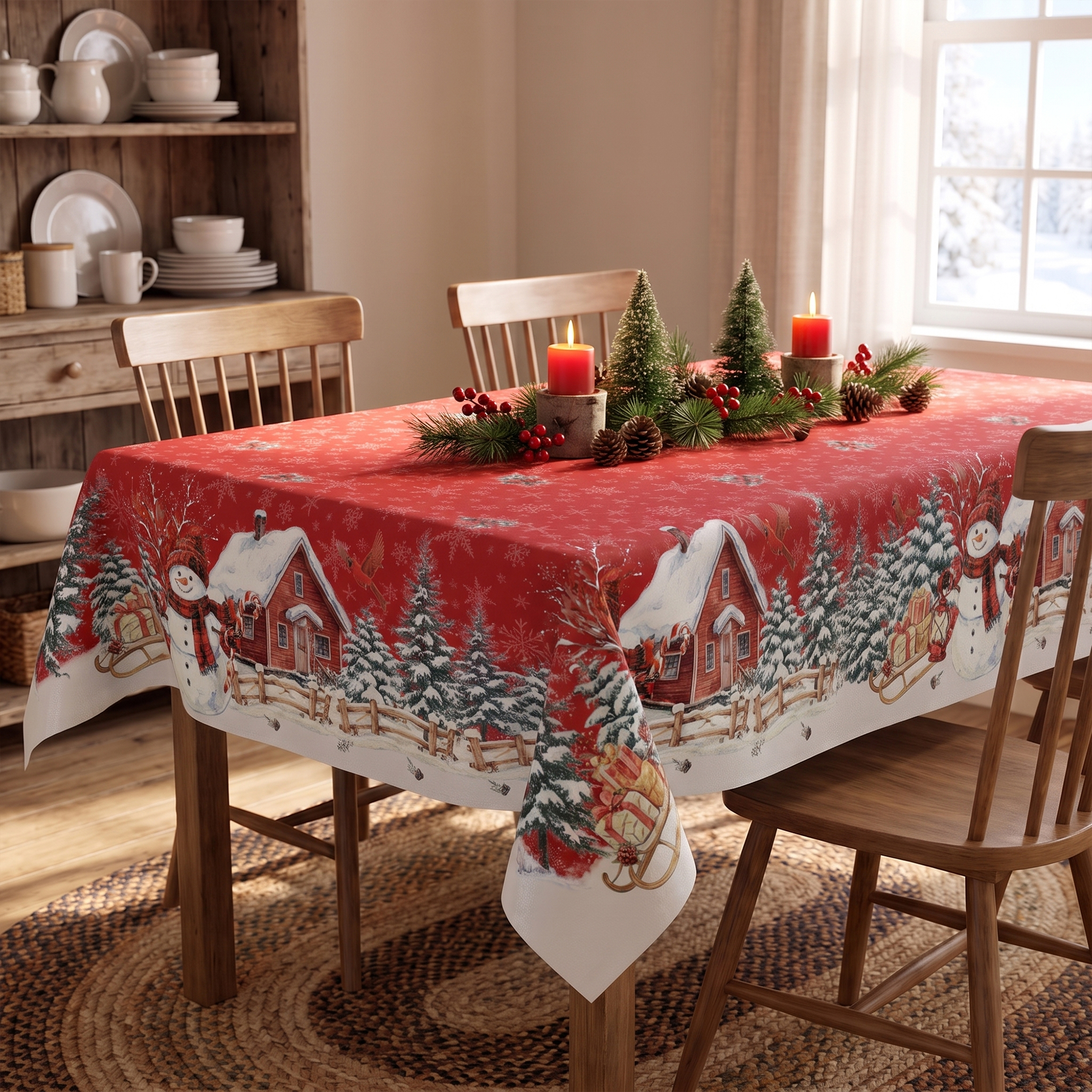 Sm:)e Tree Snowman Christmas Tablecloth 60x60 Inch photo 4