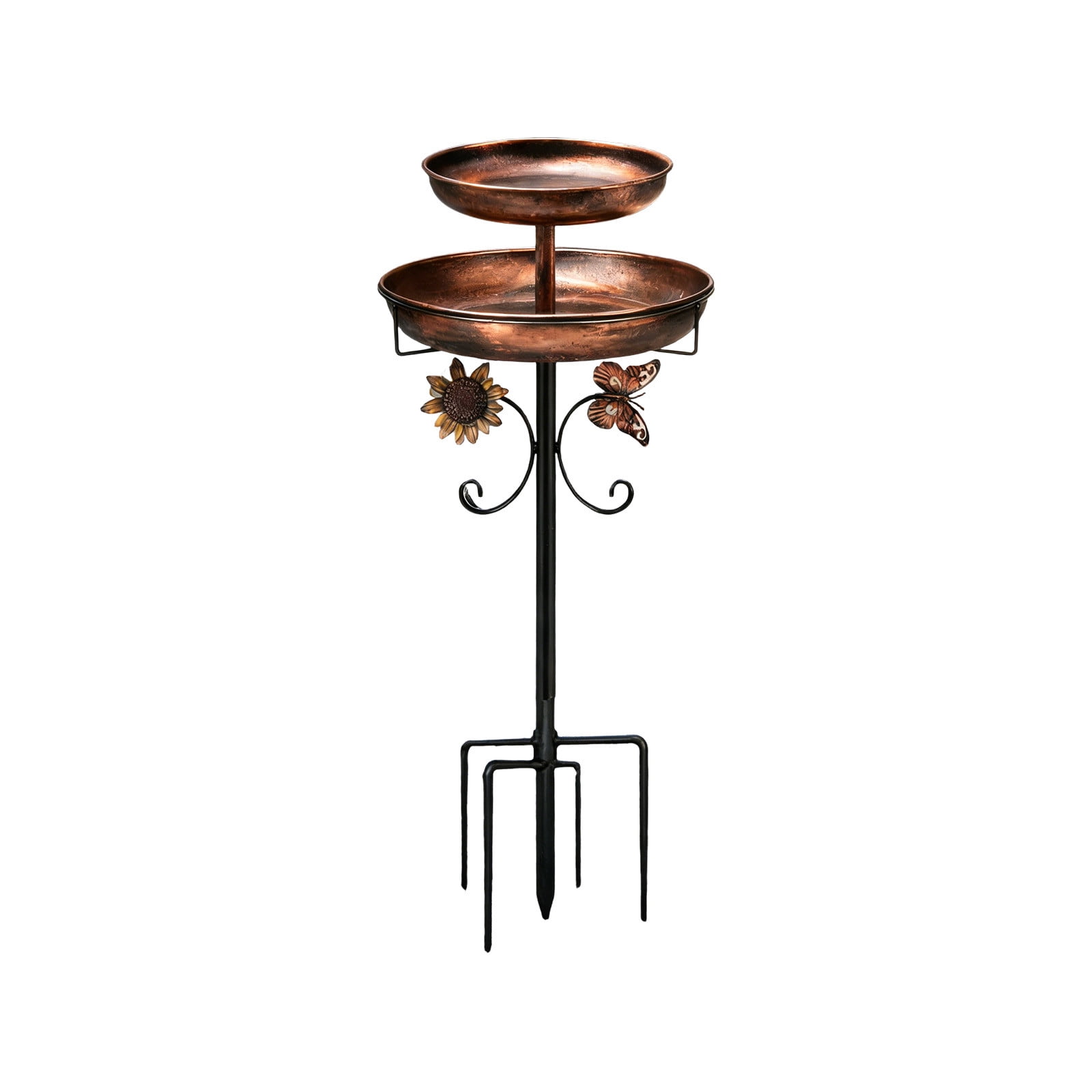 Ground-Mounted Metal Bird Bath & Feeder Stand, Multi-Functional Outdoor Unit for Garden Courtyard Meadow, 33.5 x 12in