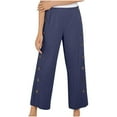 thumbnail image 3 of QATAINLAV Women 2025 Summer Cotton Linen Pants Solid Color High Waisted Wide Leg Trousers Trendy Side Button Lightweight Beach Pants with Pockets Navy L Prime By Hour, 3 of 7