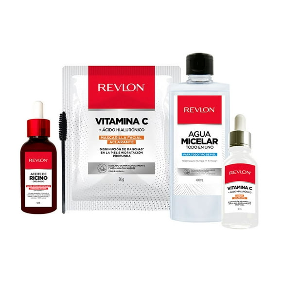 Set de Aceite de Ricino Agua Micelar Todo en 1 Mascarilla Facial y Suero de Vitamina C Revlon