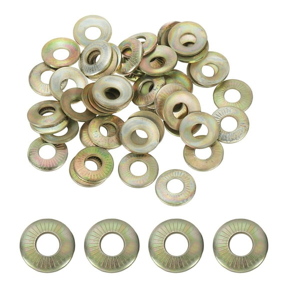 Uxcell Flat Washers Steel Belleville Spring Disc Washer Conical Knurled Metric Gasket for Automotive Industrial Construction Yellow Zinc Plating M4x10x0.7mm 50