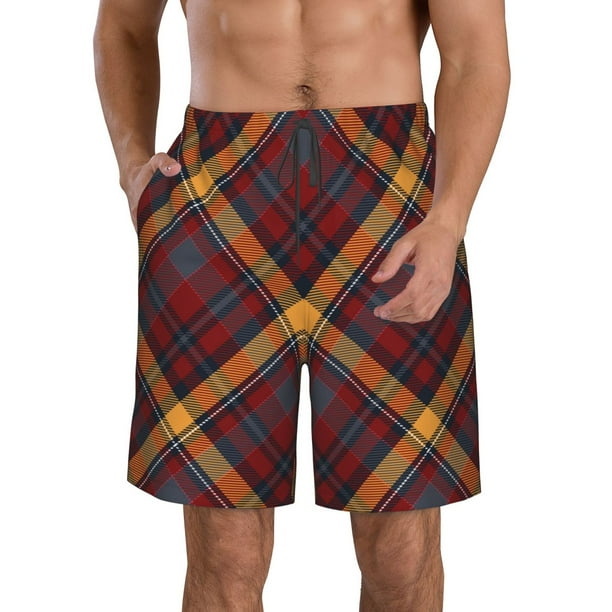 Fotbe Buffalo Check Plaid Trajes de Baño Estampados para Hombre, Shorts de Verano de Secado Rápido, Ropa de Playa, Bañadores-Large