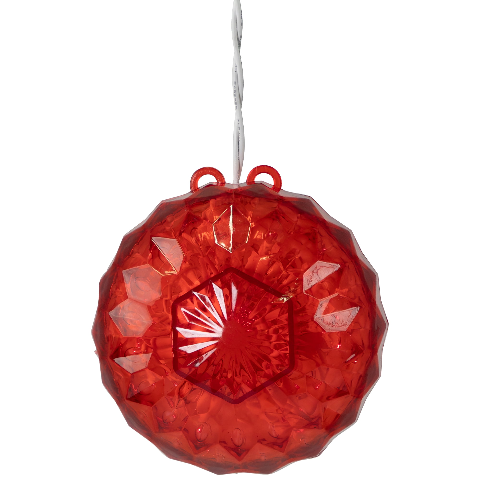 6" Red LED Hanging Crystal Sphere Ball Outdoor Christmas Decoration