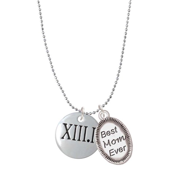 Delight Jewelry Silvertone Half Marathon Roman Numeral Best Mom Ever Charm Necklace