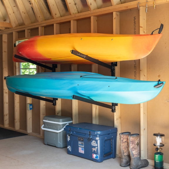 StoreYourBoard 2 Kayak Indoor Storage Rack, Adjustable Garage Wall Mount Hanger, Heavy Duty Holds 200 lbs