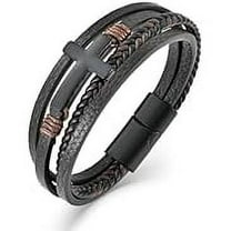 Mens Leather Cross Bracelet Multi-Layer Braided Faith Cross Bracelet for Religious Bangle Wristband Jewelry for Men Women