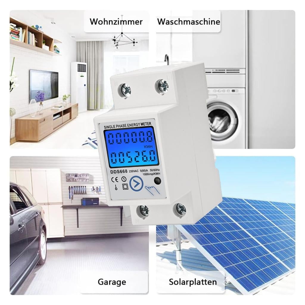 Electricity Meter Din Rail Consumption Wattmeter Monitors Multimeter LCD Display