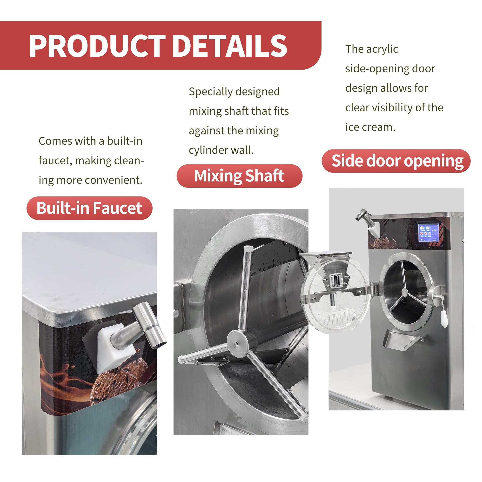 Mvckyi 13Gal/H Gelato Machine, Commercial 12L Hard Ice Cream Maker Batch Freezer Italian Ice Machine