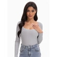 thumbnail image 2 of Women's Scoop Neck Long Sleeve Slim Fitted Casual Basic Crop Top, 2 of 6