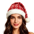 thumbnail image 4 of Red Knitted Santa Hat With Pom Pom Snowflake Christmas Hat Fur Brim, 4 of 4