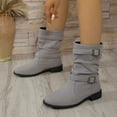 thumbnail image 5 of Xiaoxatg Fashion Women Flock Solid Color Autumn Square Heels Zipper Round Toe Mid-Calf Boots for Stylish Comfort 7 Grey, 5 of 9