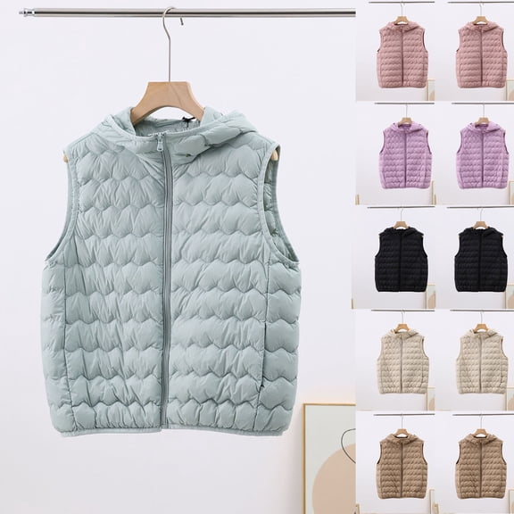 Dazajoo Women's Cropped Jacket Coat Sleeveless Puffer Vest with Hood Casual Warm Hooded Zipper Jackets,Pink,XXXL