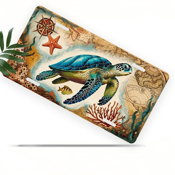 Sea Turtle Adventure Front License Plate, Metal License Plate, Funny Standard Plates Personalized Novelty Decorative For Men/Women/Boys/Girls Car 6×12 Inch