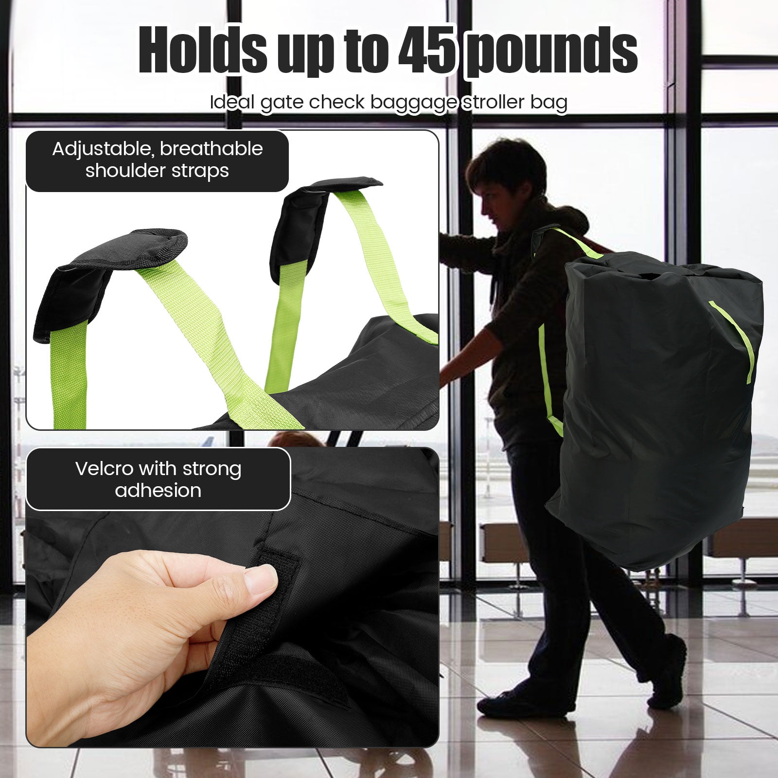 Stroller Bag 47 Inch 420D Oxford Cloth Gate Check Stroller Bag Waterproof Stroller Travel Bag Large Stroller Cover Bag Stroller Travel Cover with Adjustable Strap