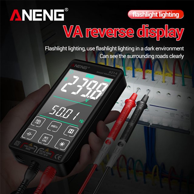 Multímetro Digital Inteligente 621A Amp Voltímetro Recargable Ohmímetro Rango automático 9999 Conteos (Negro) Sywqhk Para estrenar